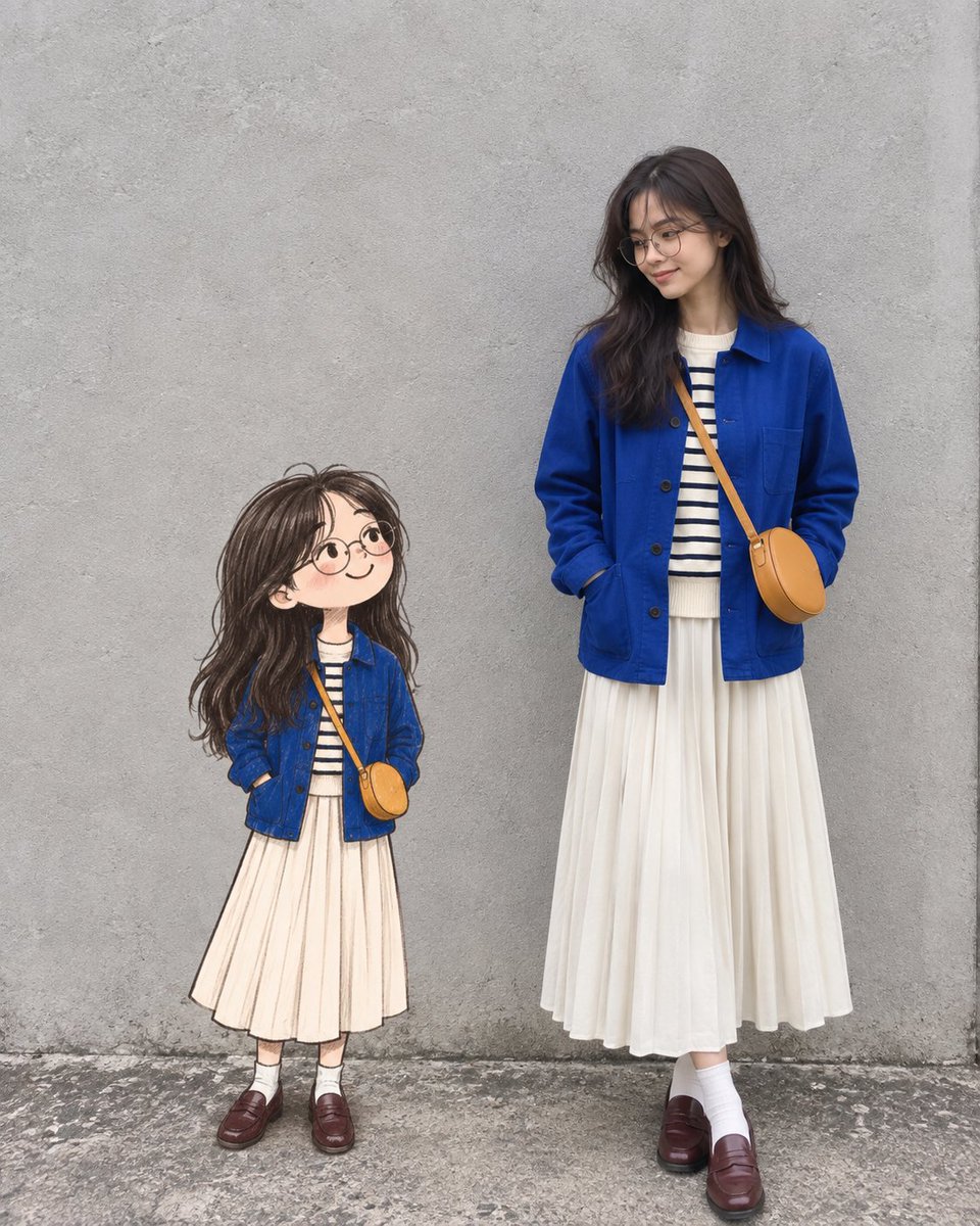 Real Woman With Illustrated Twin preview image