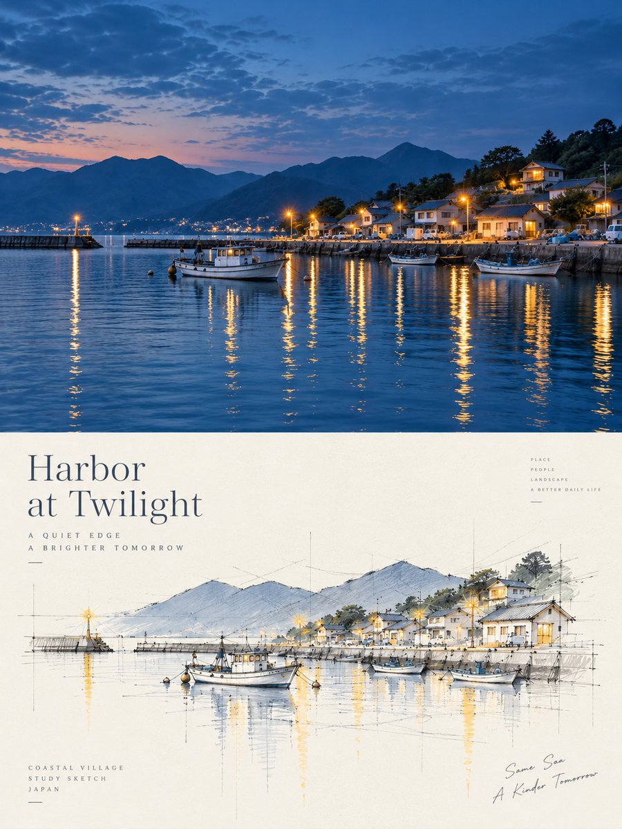Harbor Twilight Photo Sketch Poster preview image