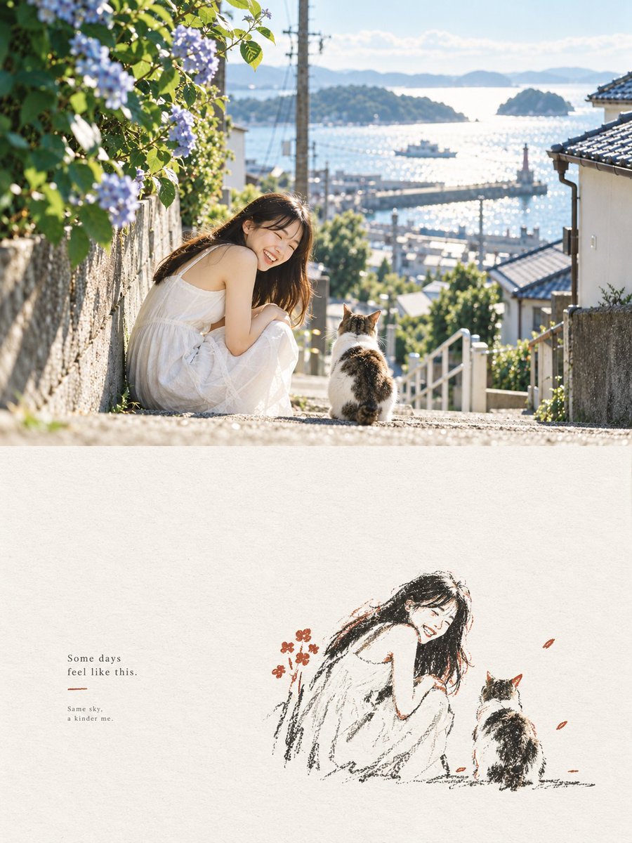 Seaside Photo and Charcoal Sketch Poster preview image