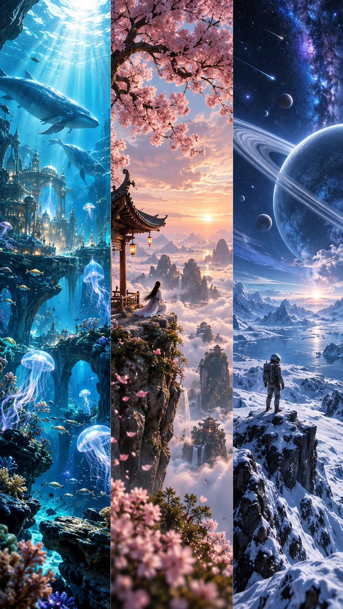 Fantasy Worlds Triptych Wallpaper preview image