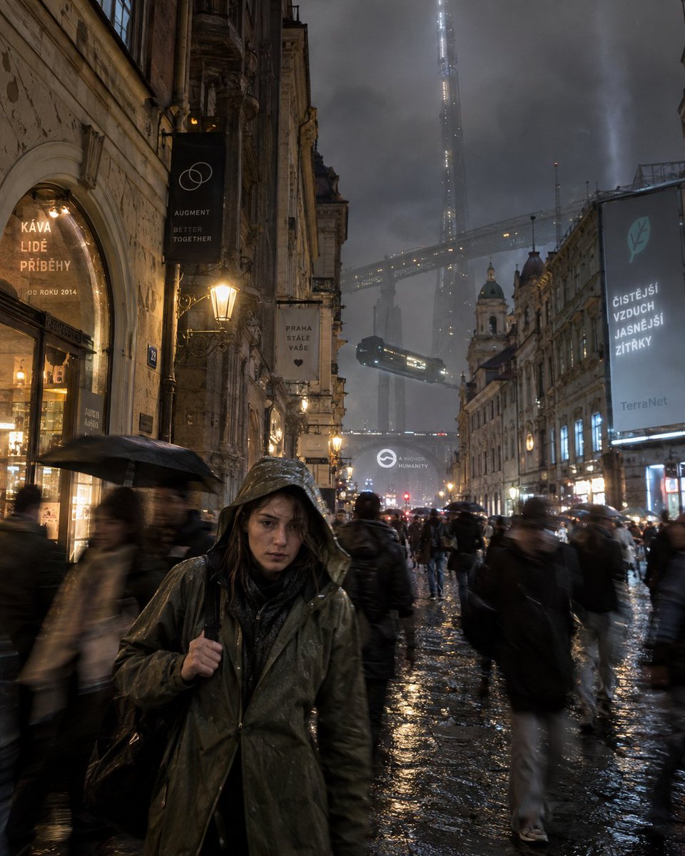Rainy Cyberpunk Prague Street preview image