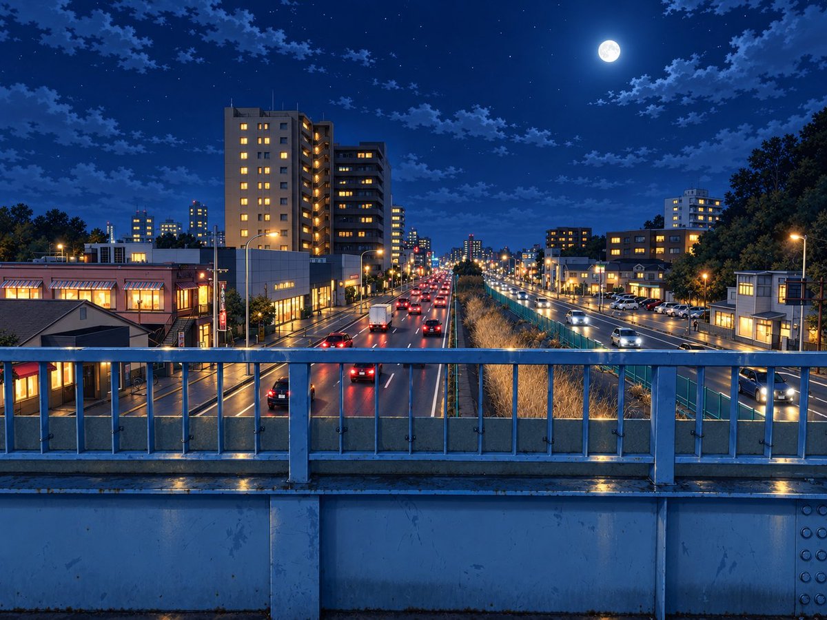 Moonlit Rainy City Overpass preview image