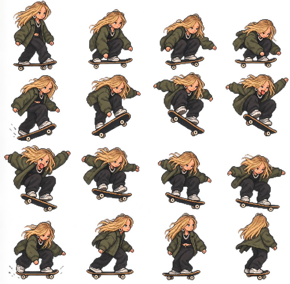 Pixel Art Skateboard Girl Sprite Sheet preview image