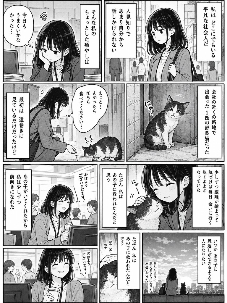 Monochrome Manga Woman and Stray Cat preview image