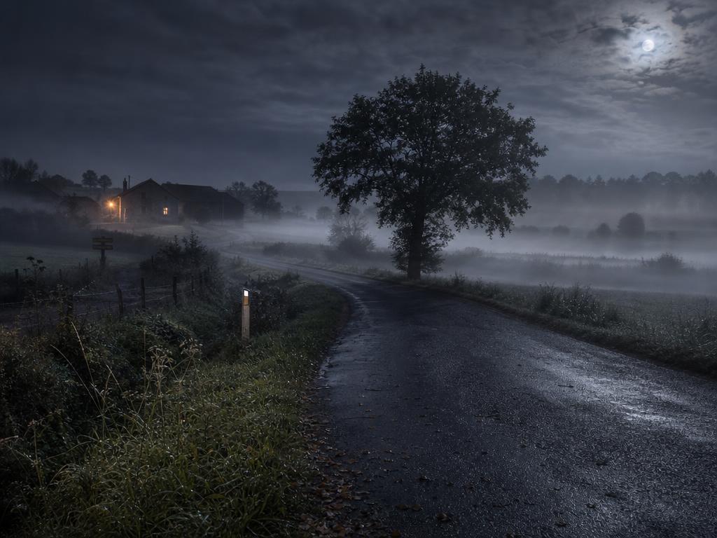 Misty Countryside Night with Old Farmhouse preview image