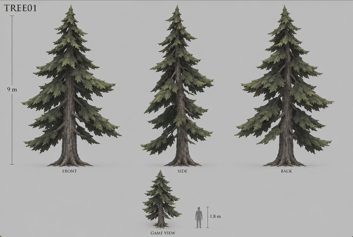 Stylized Pine Tree Game Asset Sheet preview image