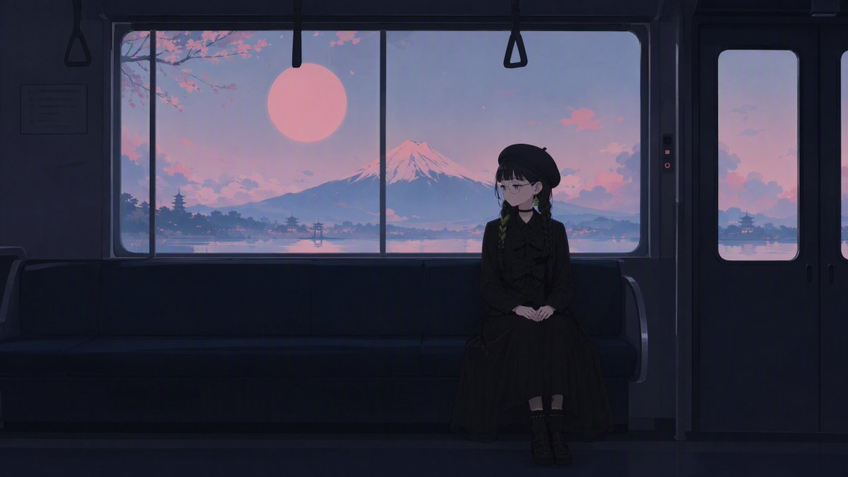 Anime Train at Dusk with Mount Fuji preview image
