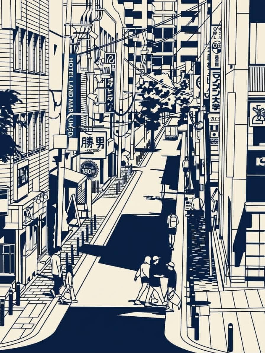 Japanese Urban Scene Illustration Prompt preview image