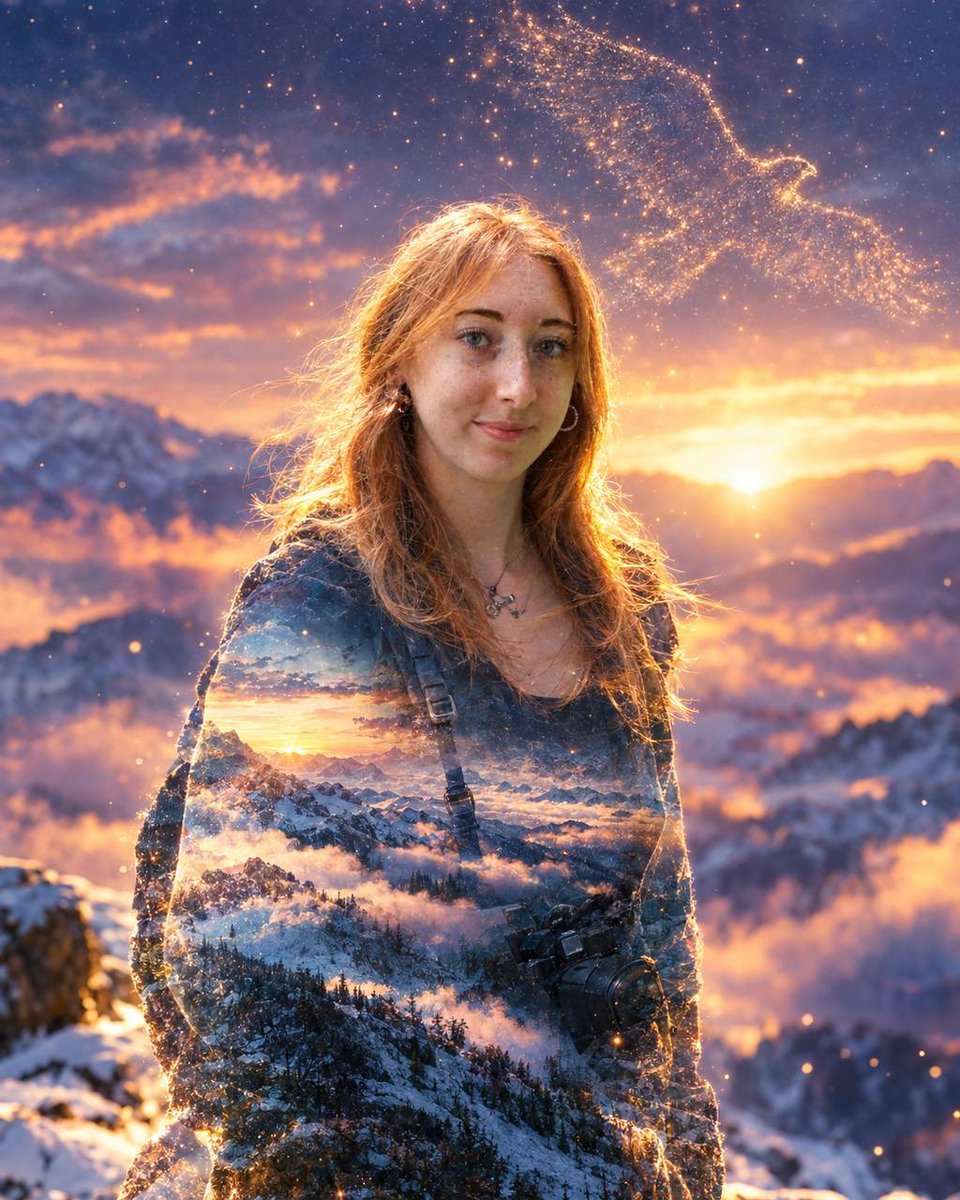 Double Exposure Mountain Dawn Portrait preview image