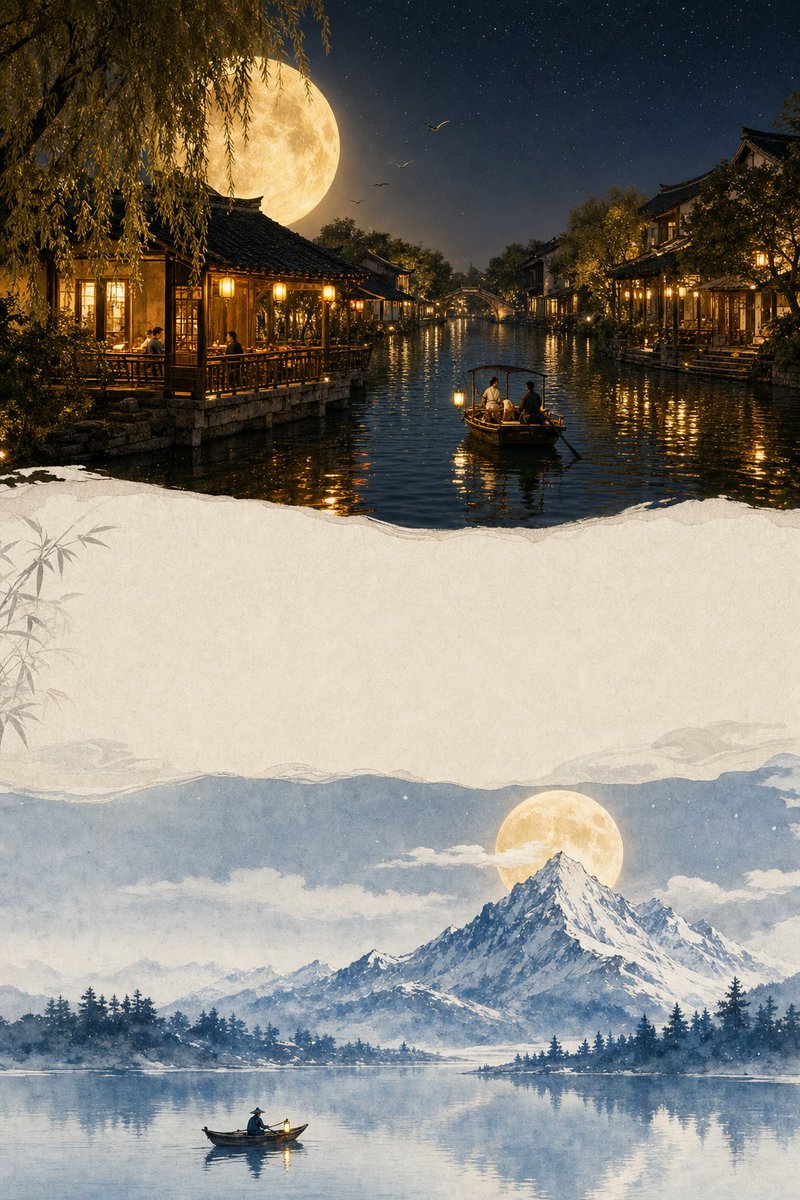 Dual Section Moonlit Poster Prompt preview image