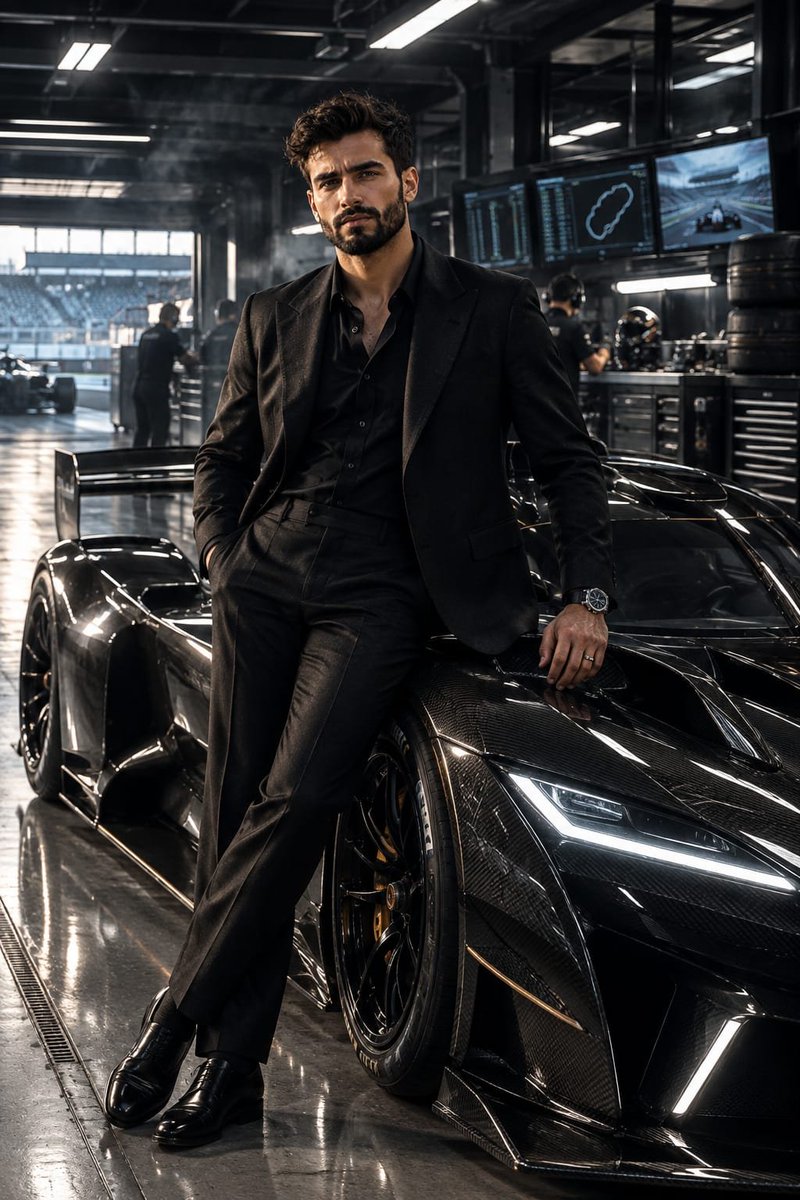 Futuristic Racing Garage Portrait Prompt preview image