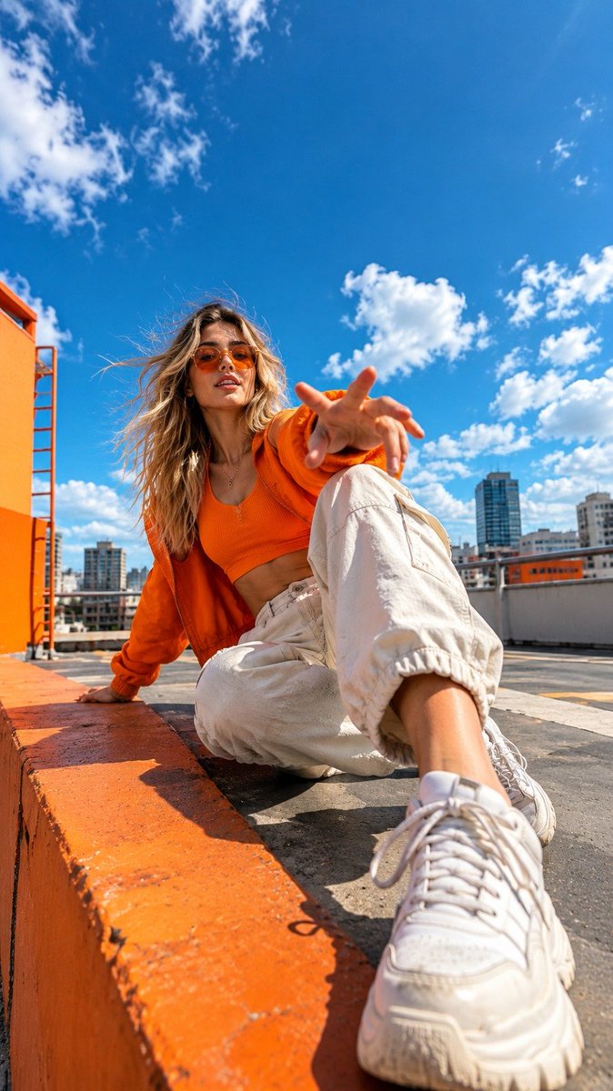 Orange Rooftop Fashion Photo Prompt preview image