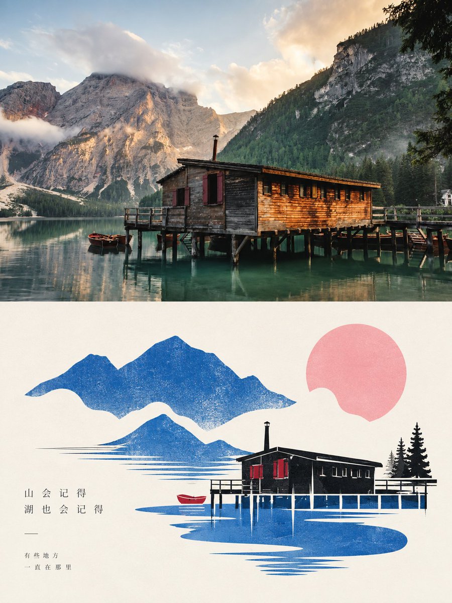 Dolomites Lake Photo to Minimalist Art preview image