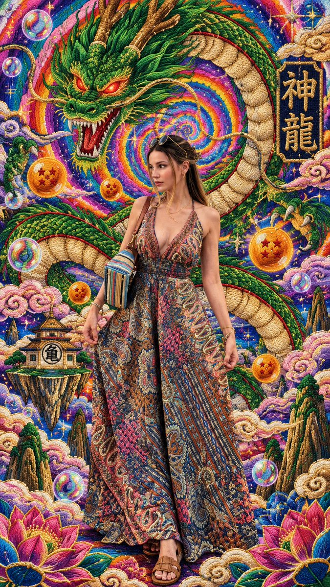 Psychedelic Dragon Embroidery Art preview image
