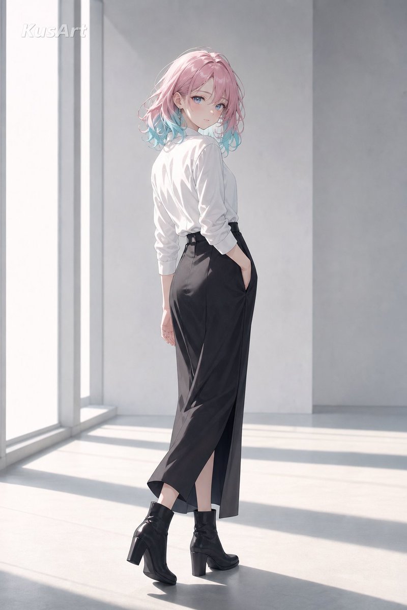 Anime Girl in Cross-Leg Fashion Pose preview image
