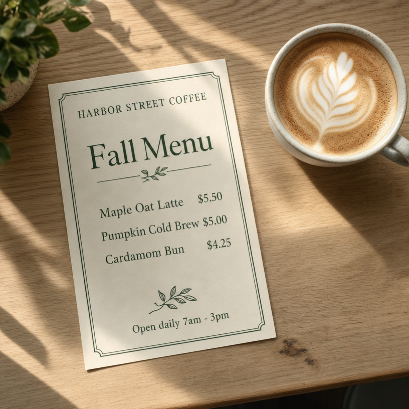 Harbor Street Coffee Fall Menu preview image