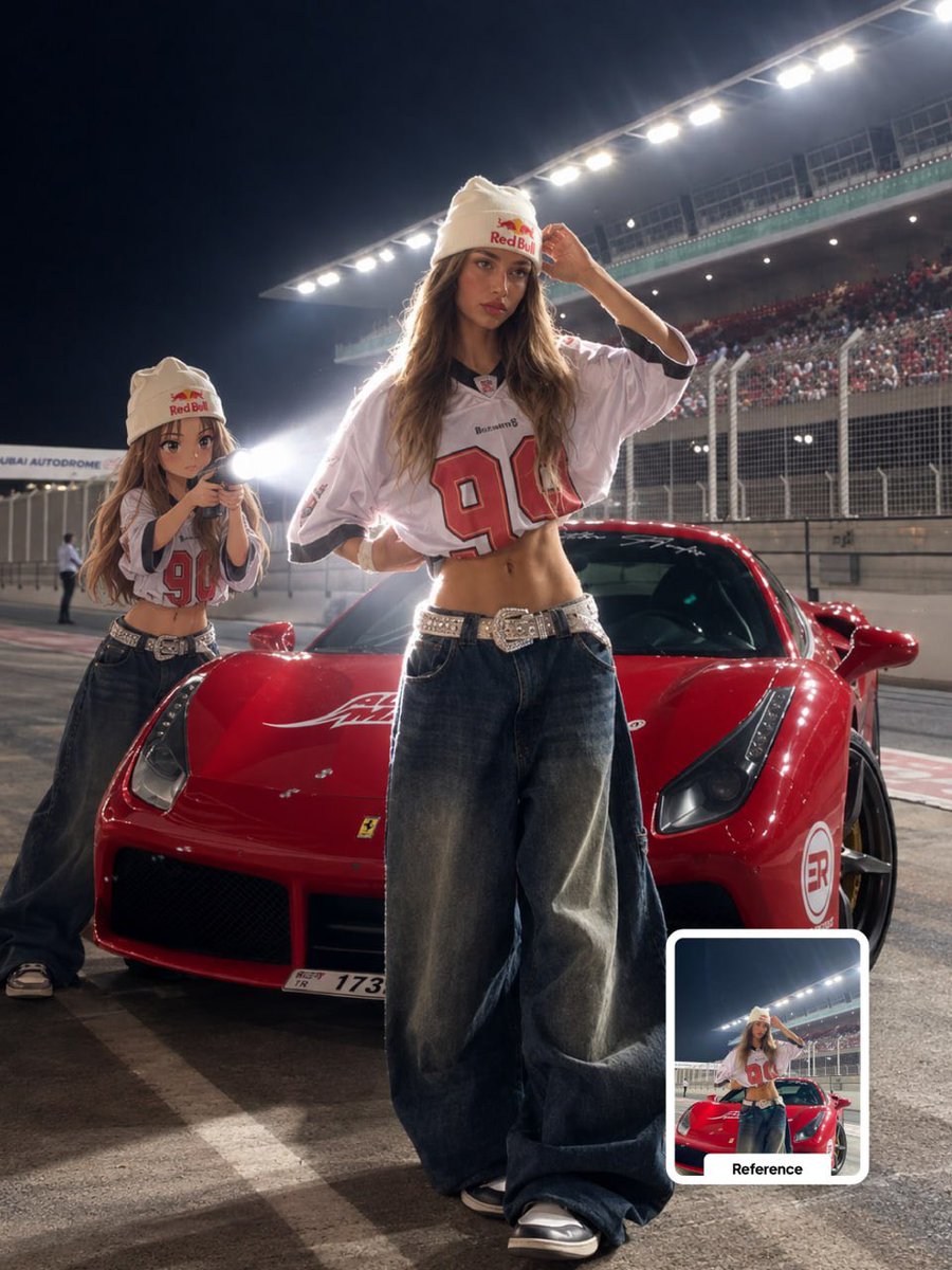 Anime Character Behind Real Subject Prompt preview image