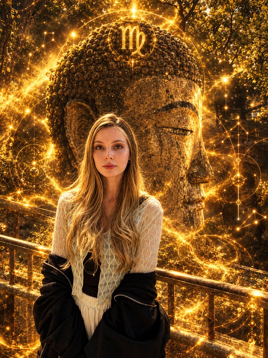Virgo Zodiac Portrait with Golden Cosmic Energy preview image