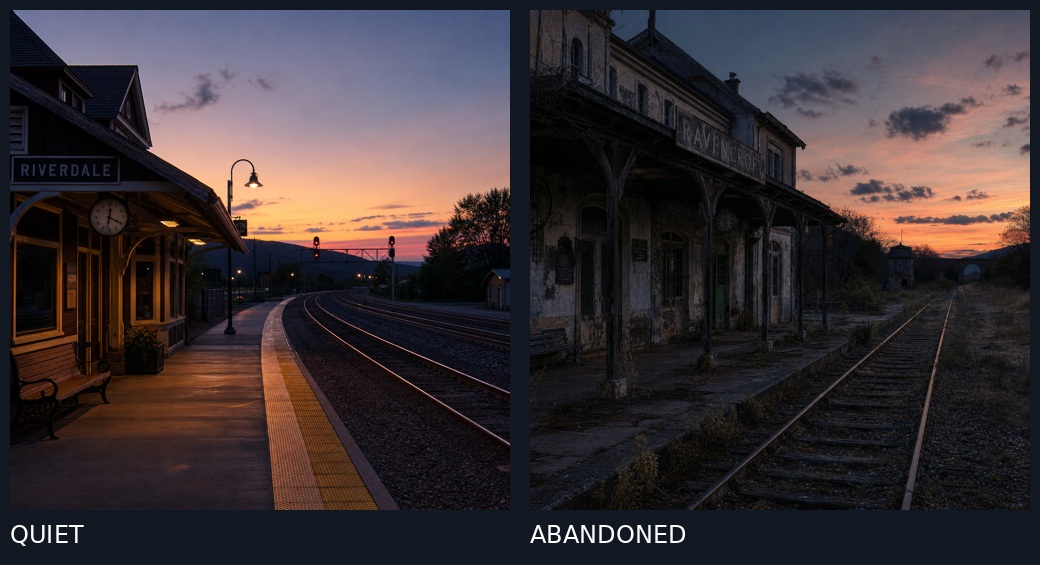 Quiet vs Abandoned Train Station Comparison preview image
