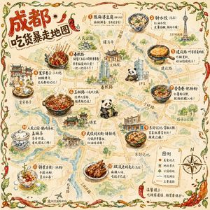 Hand-drawn city food map preview image