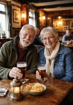 An elderly couple in a cozy pub (preview image)