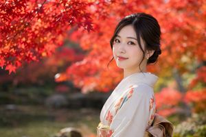 Realistic style autumn kimono portrait preview image