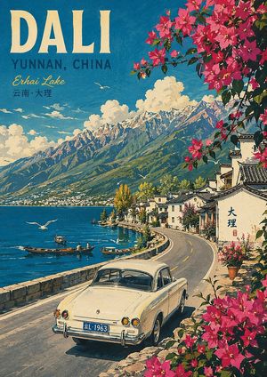 Retro travel poster illustration preview image