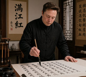Photorealistic preview image of a calligraphy scholar's scene