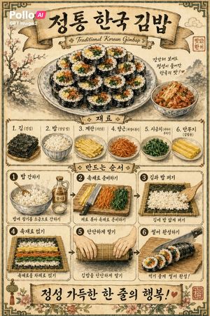 Retro-style Korean seaweed rice roll recipe poster preview image