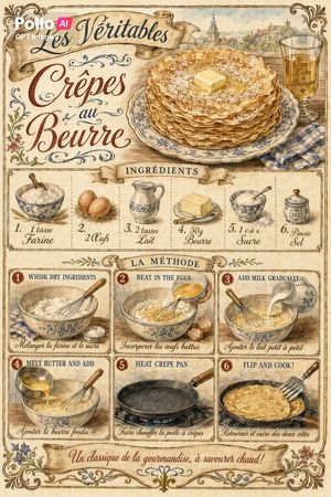 Retro French Crepe Recipe Poster Preview Image
