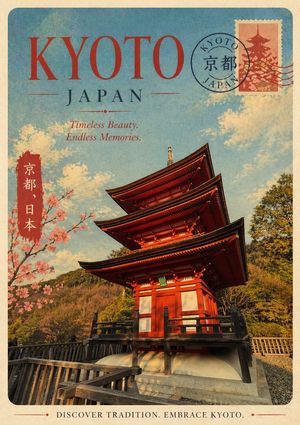 Retro Kyoto travel poster preview image