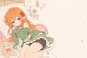 平涂风格精灵女孩与荷叶边床 preview image