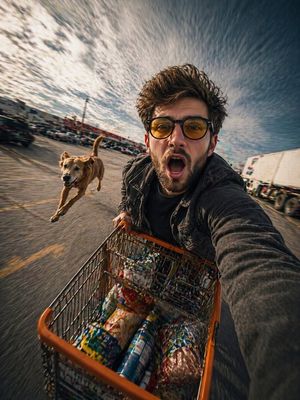 Realistic selfie on a shopping cart (preview image)