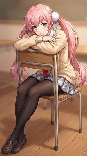 动漫女学生抱椅插画 preview image