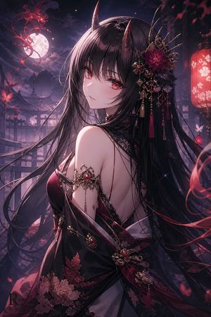 Fantasy Oni Girl Anime Illustration Preview Image