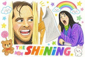The Shining poster: a preview image in a child's crayon drawing style.