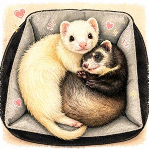 A cute ferret snuggling in its pet bed (preview image)