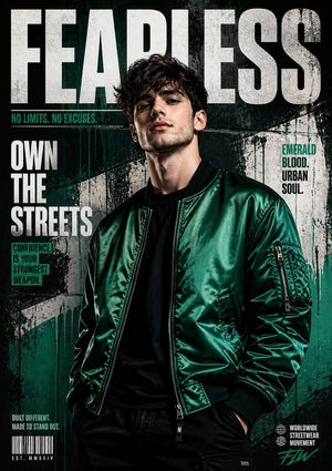 Street style emerald green bomber jacket poster preview image