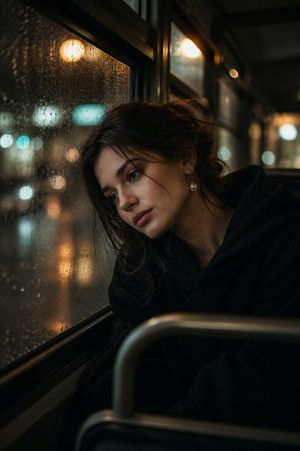 Melancholy Rainy Night Bus Portrait Preview Image