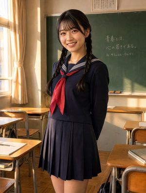 Sunlit Japanese Classroom Sailor Uniform Portrait preview image