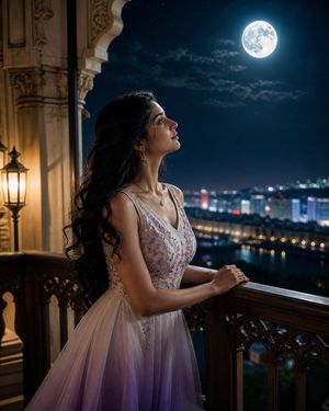 Moonlit Indian Woman Balcony Portrait preview image