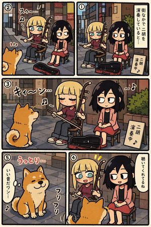 Q-version erhu street performance comic preview image
