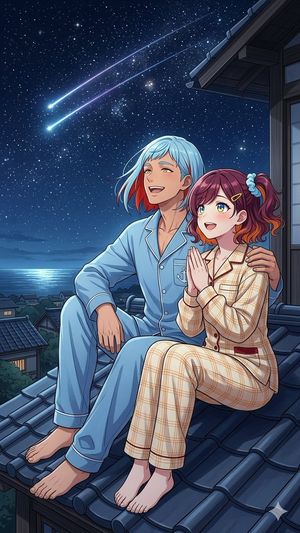 动漫风格屋顶观星情侣 preview image