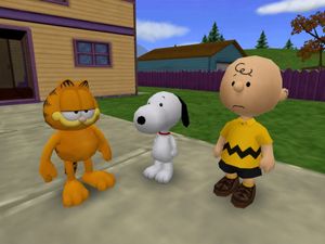 3D cartoon crossover suburban scene preview image