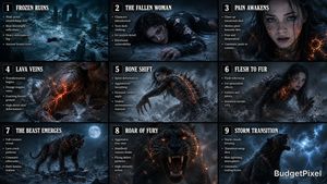 Dark fantasy storyboard infographic preview image