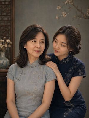 Retro cheongsam mother and daughter portrait preview image