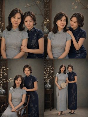 Retro cheongsam mother and daughter portrait preview image