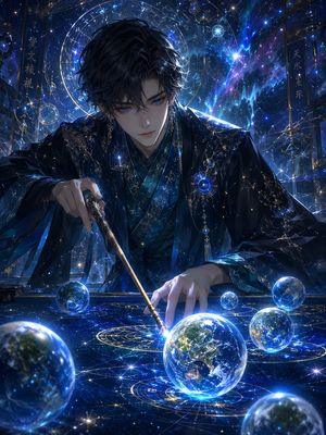Astrologer preview image in front of star chart