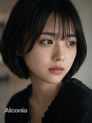 A cinematic portrait preview image of a bob haircut with a partial cover-up.