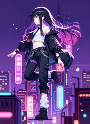Neon Midnight Anime Street Style Girl Preview Image